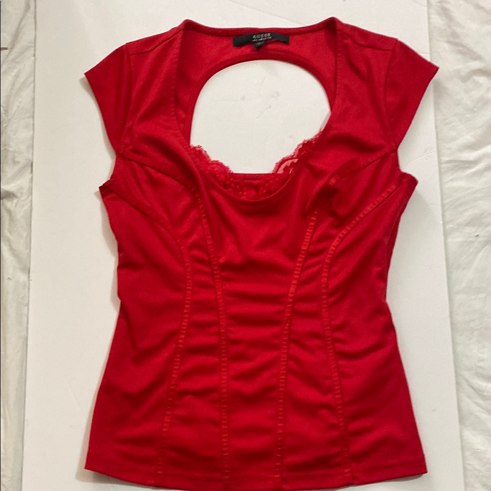 Guess Red Corset Style Cut Out Top in EUC